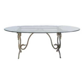 Spectacular Iron Swan Table With Oval Glass Top For Sale