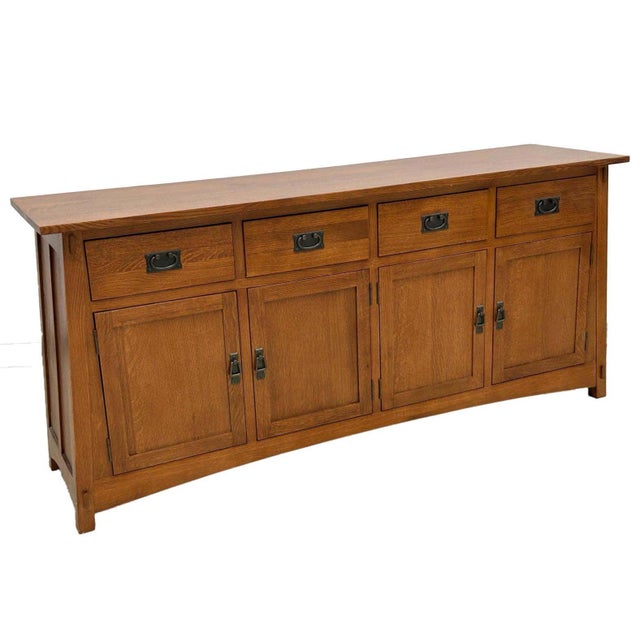 Pre-Order (Micheal's Cherry) Mission 4 Door 4 Drawer Oak Sideboard - Michaels Cherry For Sale - Image 4 of 9
