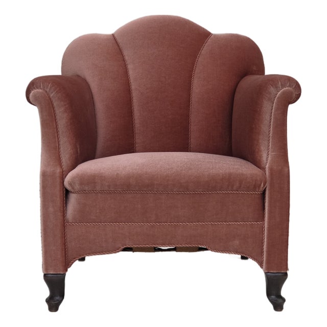 Danish Armchair in Velour and Oak, 1950s For Sale