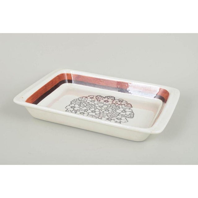 Gefle Stoneware “Agneta” Dish, 1970s. Rectangular stoneware dish with a characteristic floral decoration in brown and...