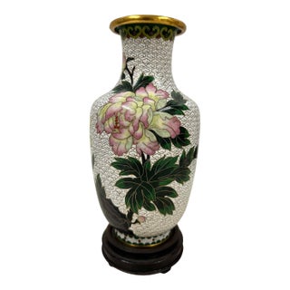 Mid-20th Century Hand-Crafted Vintage Chinese Cloisonne Vase - Peony Blossoms For Sale