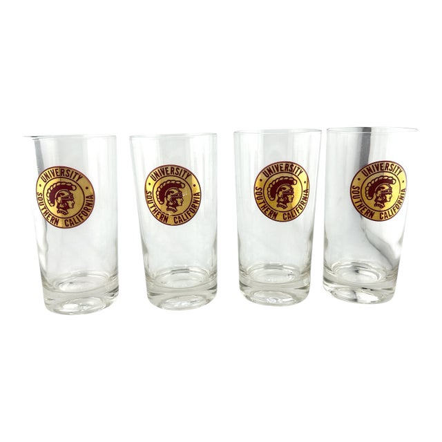 1960s Mid Century Modern Usc University Southern California Highball Glasses - 4pcs For Sale