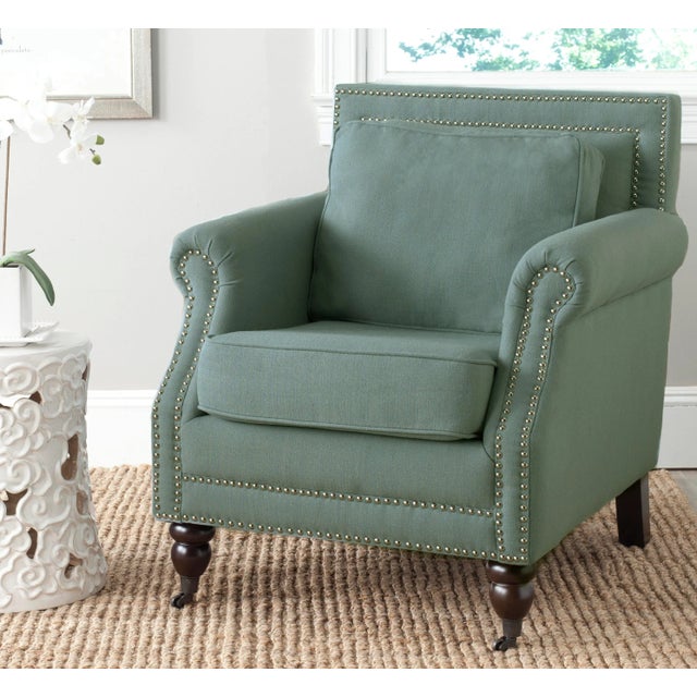 Club Chair & Silver nailheads in Seaside Blue & Espresso For Sale - Image 9 of 10