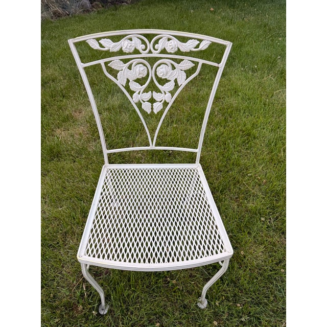 White Vintage Meadowcraft “Meadow Rose” Wrought Iron Dining Set, 5 Pieces For Sale - Image 8 of 12