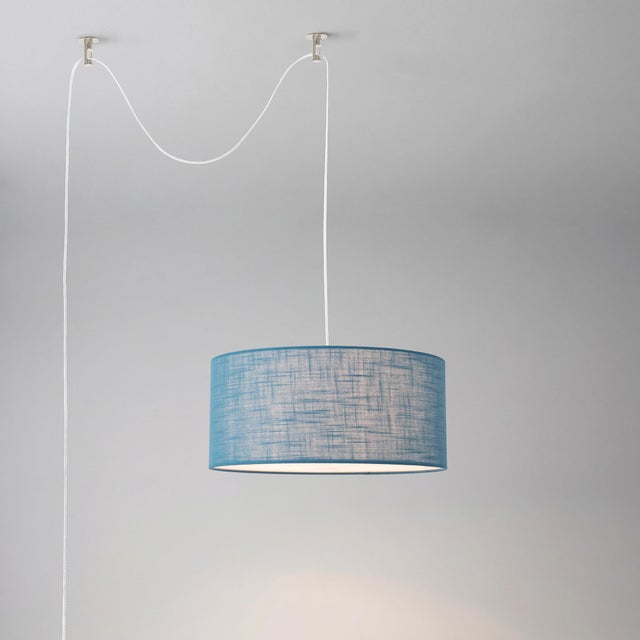 2020s Stretch 18"d Swag Lamp - Turquoise Linen Drum Shade, Plug-In, Dimmable, Bulb Included For Sale - Image 5 of 6