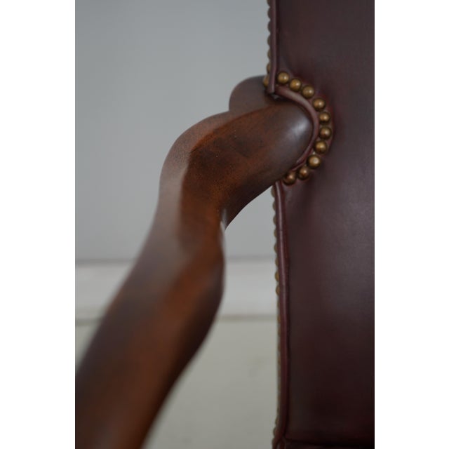 Pair of Hickory Leather Mahogany Armchairs - New Upholstery For Sale - Image 13 of 18