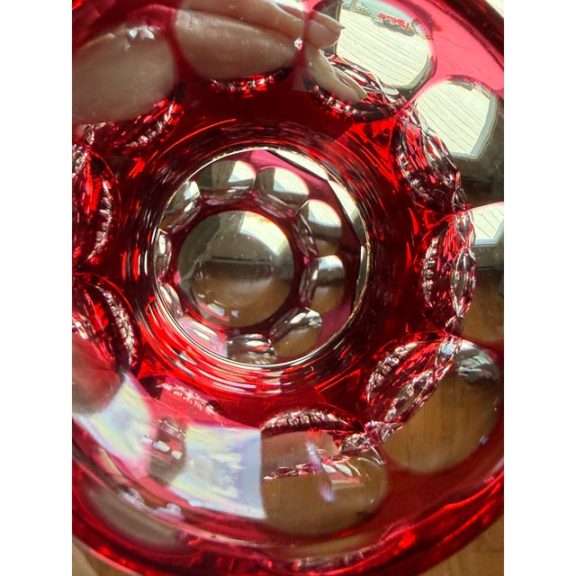 Vintage Bohemian Ruby Red Cut-to-Clear Crystal Vase For Sale - Image 4 of 4