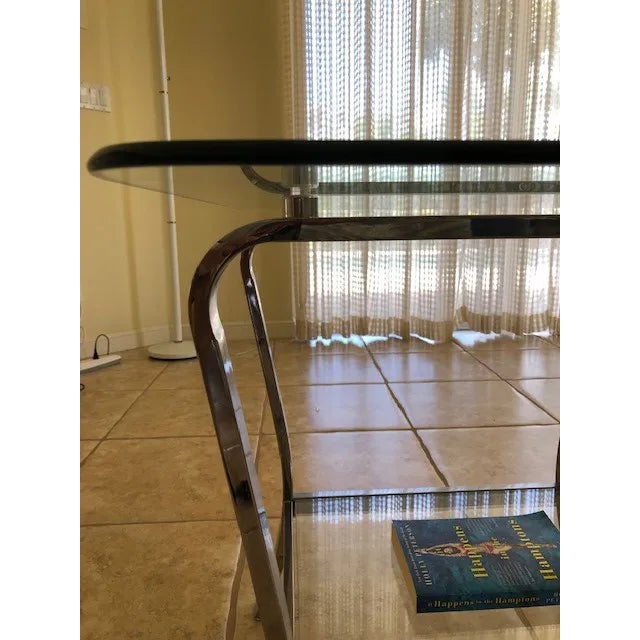 1980s Vintage 1980s Mid-Century Modern Chrome and Double 3/8" Glass Shelf Side Table - Coffee Table Also Available, Listed Separately. For Sale - Image 5 of 9