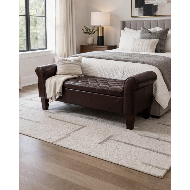 Tufted Storage Bench With Rolled Arms in Dark Espresso Faux Leather For Sale In Los Angeles - Image 6 of 7