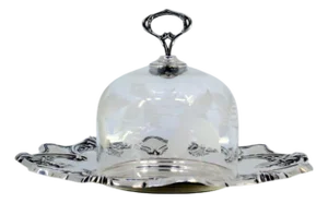 Cut-Out Silver Cheese Dish with Acid-Etched Glass Lid