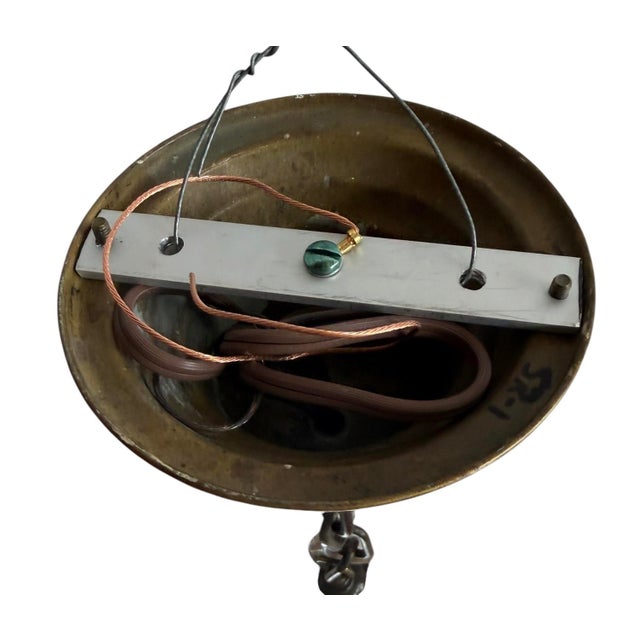 Antique Scroll Metal Framed Opalescent Hanging Pendant Light Fixture For Sale In Los Angeles - Image 6 of 6