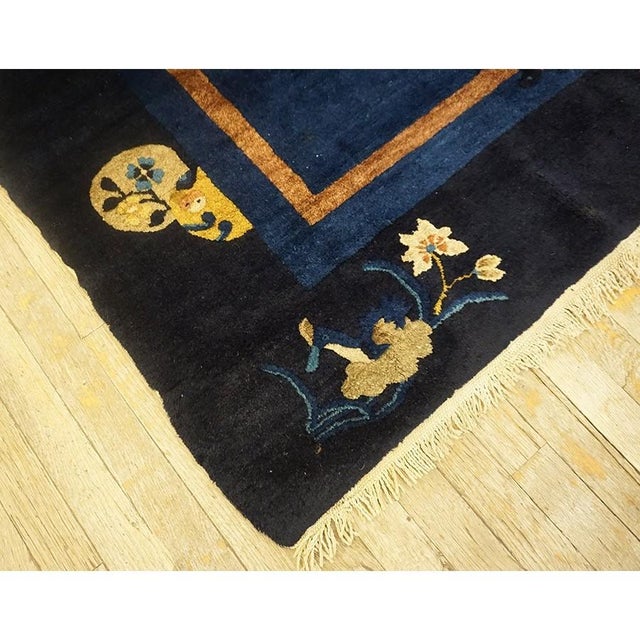 1920s Traditional Navy Blue Floral Sprays & Butterflies Deco Chinese Peking Rug For Sale - Image 4 of 10