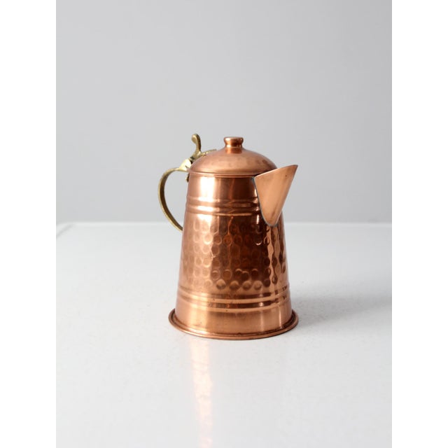 Metal Vintage Hammered Copper Teapot With Brass Handle For Sale - Image 7 of 14