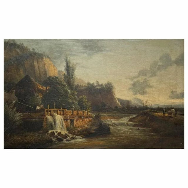 French School Artist, People Near a Lock, 19th Century, Canvas Painting For Sale - Image 5 of 6