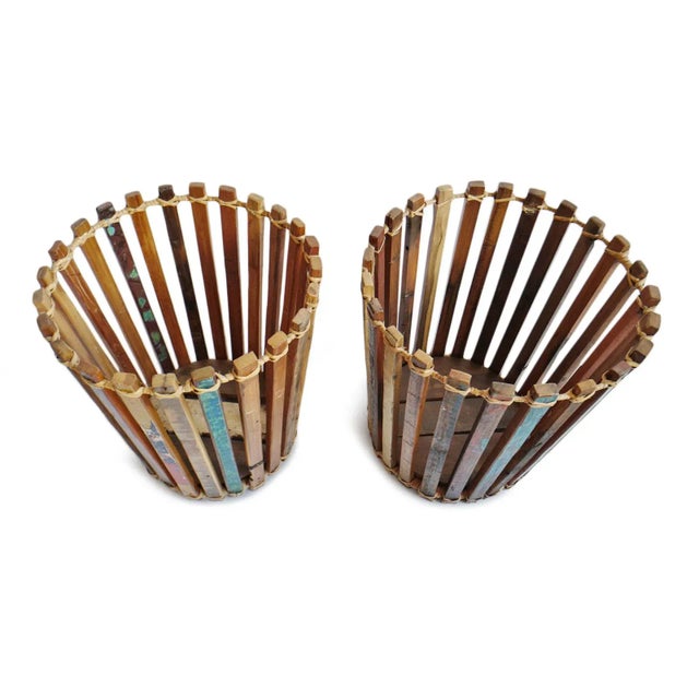 Late 20th Century Vintage Salvaged Boat Wood Rustic Basket Medium For Sale - Image 5 of 7