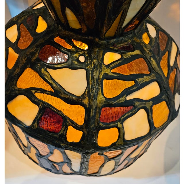 Antique Folk Art Stained Glass Pendant Fixture For Sale In New York - Image 6 of 10
