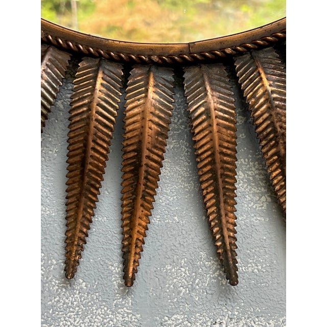 Metal Large Spanish Round Mid Century Modern Copper Plated Sunburst Mirror For Sale - Image 7 of 10