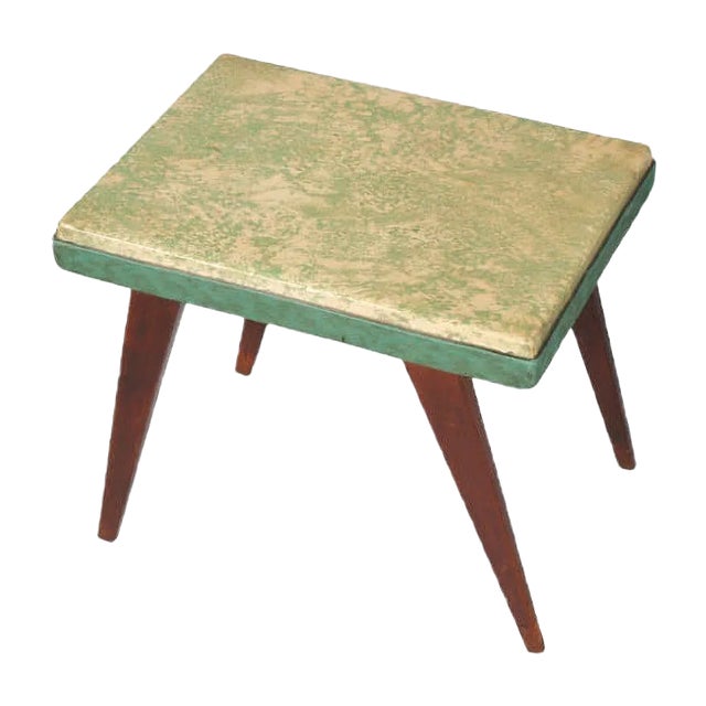 Art Deco Walnut and Plasticized Printed Fabric Stool by Gio Ponti, 1940s For Sale