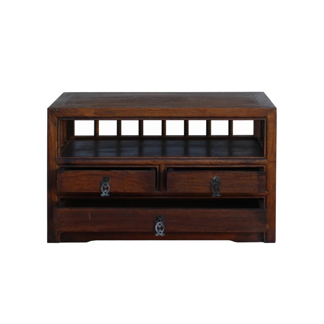 Chinese Brown Wood Rectangular Table Top Stand Display Easel Chest For Sale - Image 4 of 6