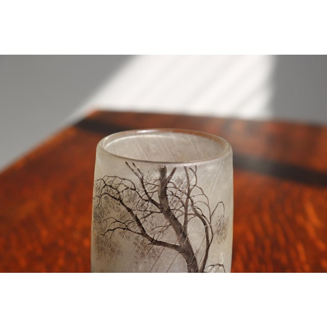 Cameo Etched and Enameled Glass Paysage de Pluie Vase with Rain Scene from Daum Freres, 1900 For Sale - Image 4 of 10