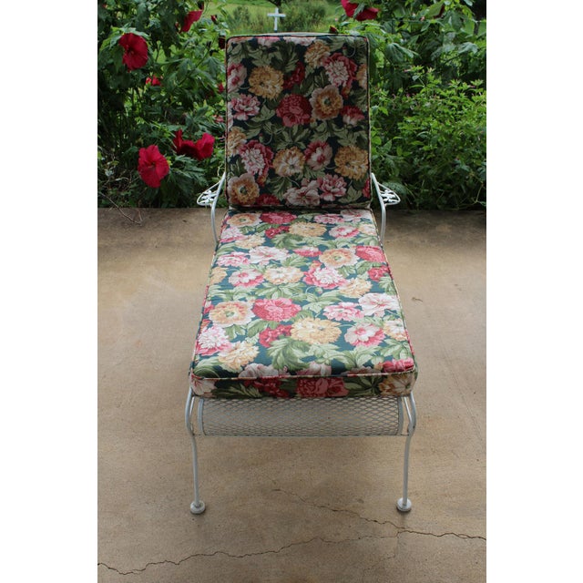 Wrought Iron Chaise Lounge With Floral Cushions For Sale - Image 12 of 15