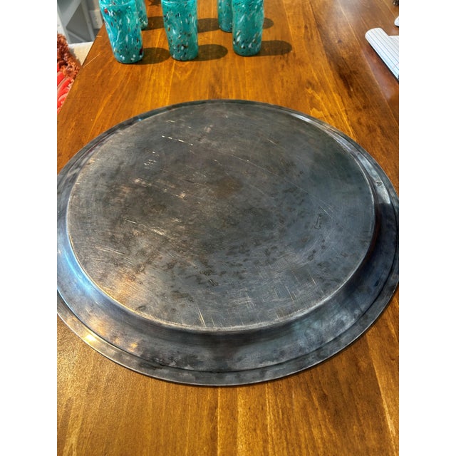 Vintage Large Round Silver-Plated Serving Tray For Sale In West Palm - Image 6 of 6