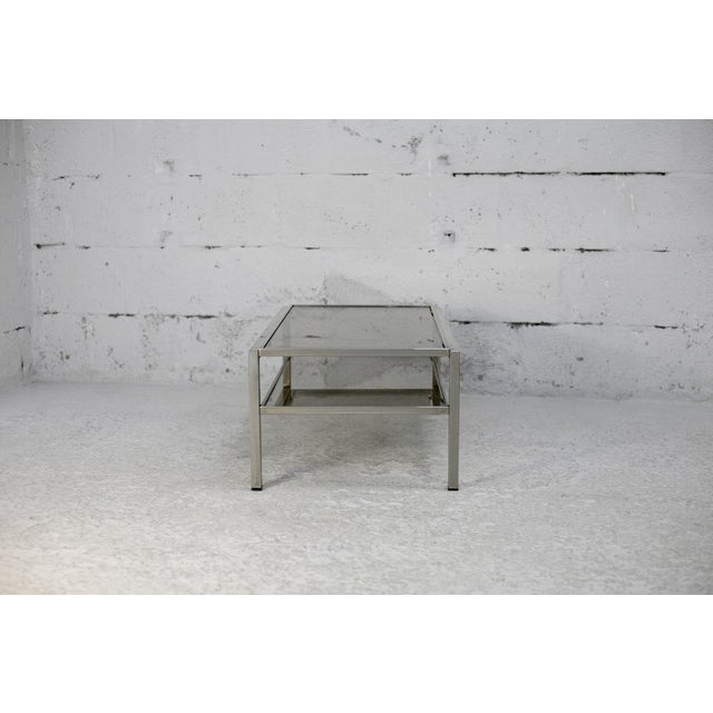 Steel Coffee Table with Double Smoked Glass Tops, France, 1970s For Sale - Image 4 of 18