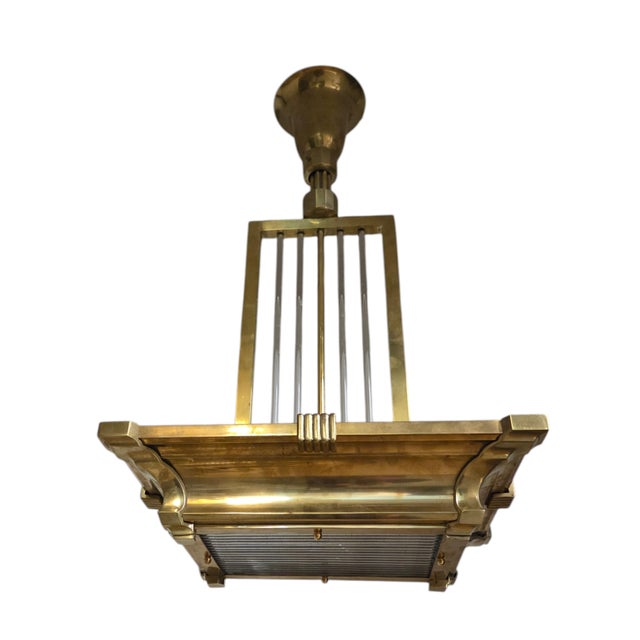 Early 20th Century Rectangular Industrial Brass and Glass Rod Vintage Chandelier For Sale - Image 17 of 18