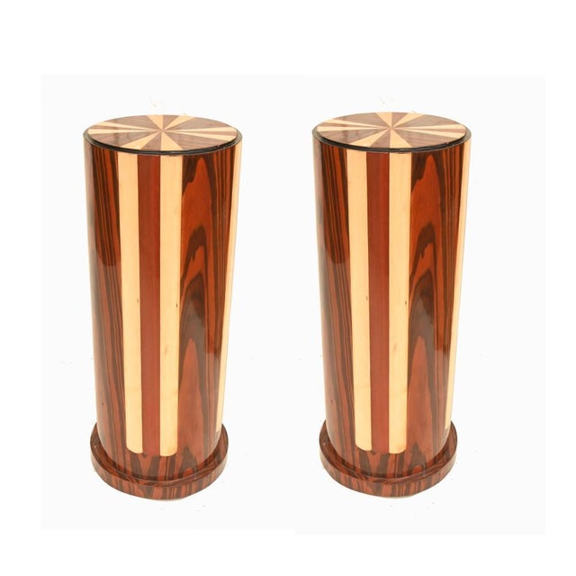 Wood Art Deco Pedestal Stands with Inlays, Set of 2 For Sale - Image 7 of 7