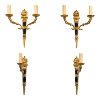 Ornate Brass Torch Wall Sconces, 1950s, Set of 4 For Sale