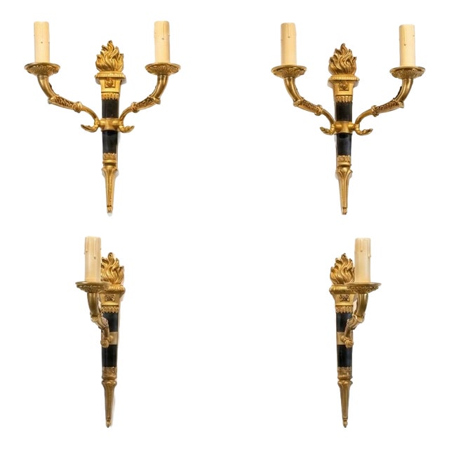 Ornate Brass Torch Wall Sconces, 1950s, Set of 4 For Sale