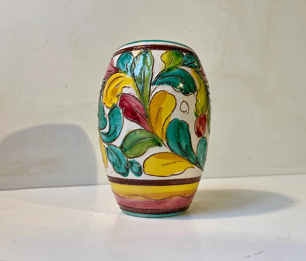 Vintage Italian Hand Glazed Majolica Vase with Rooster, 1960s