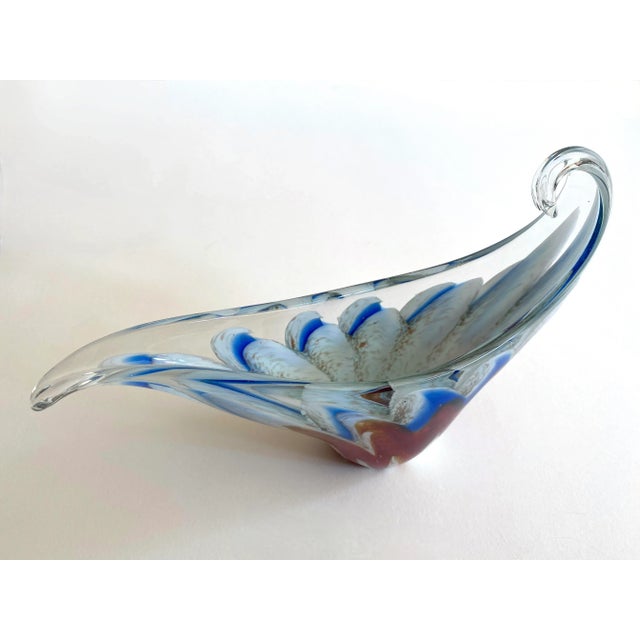 Murano Vintage Mid Century Modernist Murano Art Glass Aventurine Multicolor Zigzag Swirl Sculptural Scroll Bowl For Sale - Image 4 of 13