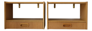 Scandinavian Wall-Mounted Bedside Tables with Drawers in Oak, 1960, Set of 2