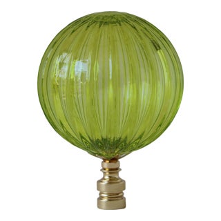 Ribbed Handblown Glass Lamp Finial - Chartreuse For Sale