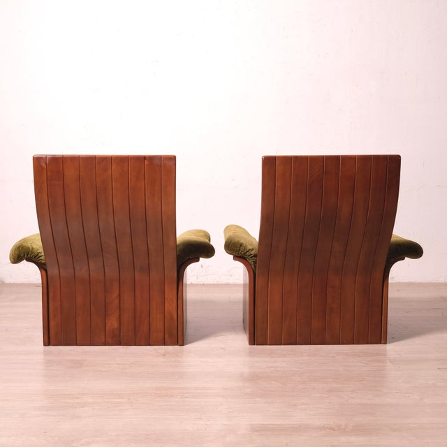 1970s Handcrafted Armchairs in Velvet and Curved Wood, 1980s, Set of 2 For Sale - Image 5 of 18