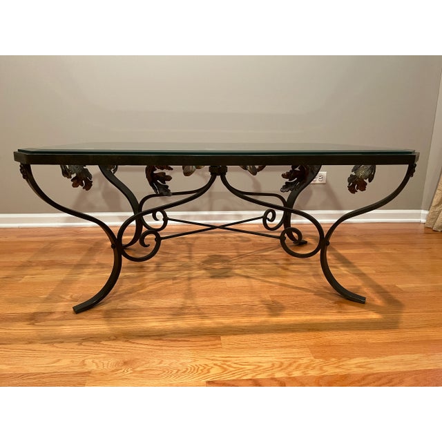 Mid-Century Modern Wrought Iron Glass Top Coffee/Cocktail Table For Sale - Image 3 of 11