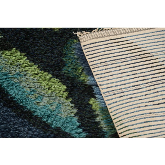 Textile Vintage Swedish Rya Rug, Blue With Scandinavian Geometric Patterns - Rug & Kilim For Sale - Image 7 of 7