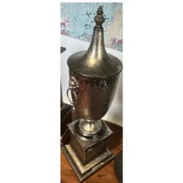1990s Handmade Italian Metal Urn, Silver Lions Head Handles For Sale In Dallas - Image 6 of 6
