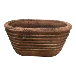 Vintage Large Rustic Oval Terracotta Wide - Ribbed Oval Planter With Natural Patina For Sale
