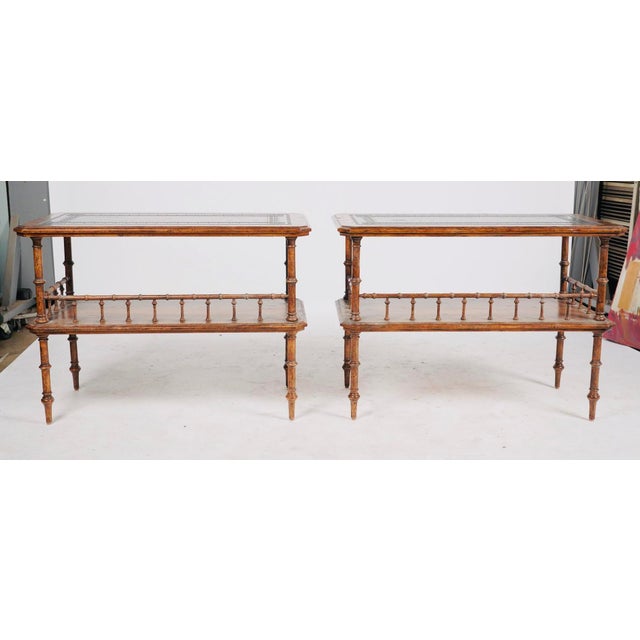Traditional Pair of Late 20th Century Judson Rothschild Aesthetic Movement Faux Bamboo Leather Top End Tables for the Rothschild Collection For Sale - Image 3 of 7