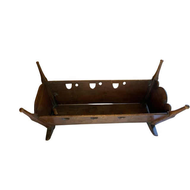 Rare Antique 19th C European Folk Art Rocking Cradle Hand Carved Wood Catholic Iconography and Monogram For Sale - Image 10 of 10