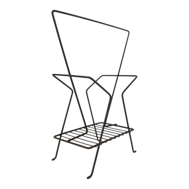 Mid Century Modern 1950s Kitsch Magazine Rack Holder Wrought Iron Vintage Richard Galef Restored For Sale