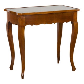 French 19th Century Walnut Side Table with Leather Top and Long Lateral Drawer For Sale