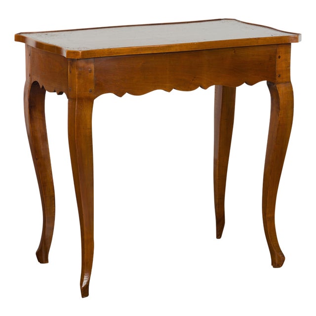 French 19th Century Walnut Side Table with Leather Top and Long Lateral Drawer For Sale