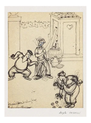 Angelo Griscelli, Figures, 20th Centrury, Original China Ink on Paper