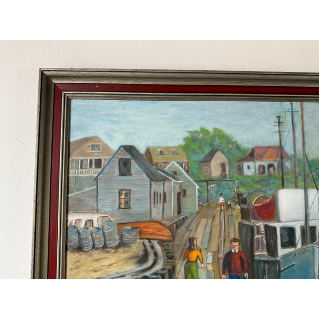 1960's Dan Steinberg Harbor Stroll - Landscape Scene Oil Painting, Framed/ Sold For Sale In Miami - Image 6 of 12