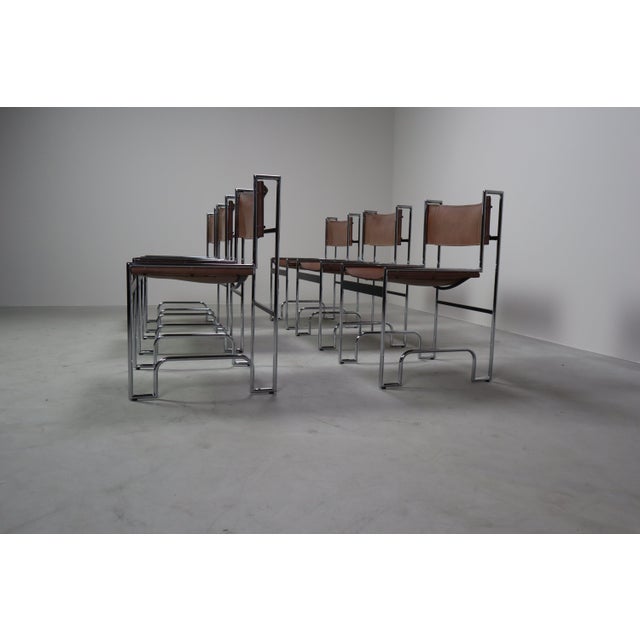 Modernist Chrome and Leather Dining Chairs, 1970s, Set of 6 For Sale - Image 14 of 18
