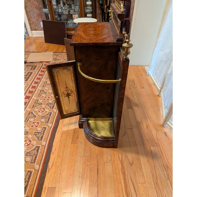1930s Theodore Alexander Neoclassical Style Exotic Wood and Brass Umbrella Stand/Cabinet With Etched Glass Cabinets for Additional Storage For Sale In New York - Image 6 of 11