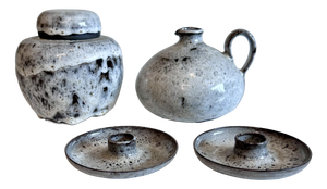 Studio Ceramics Set of Lidded Box, Handled Vase and Two Candlesticks by Serocka, Germany, 1970s, Set of 4